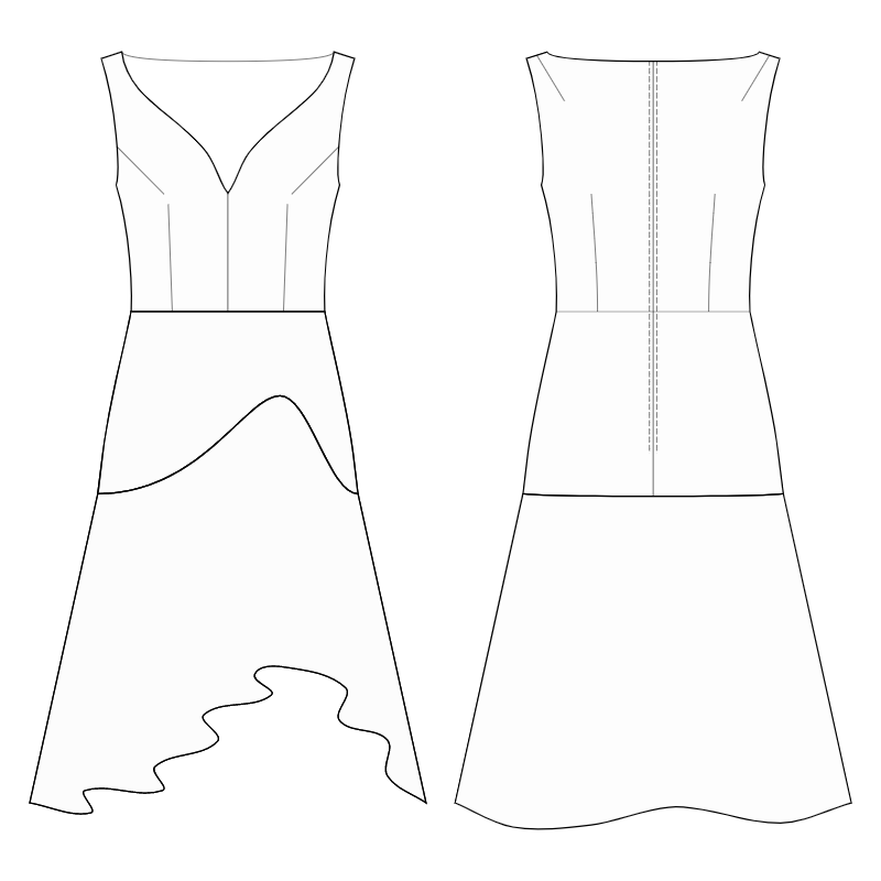 Dress With Asymmetrical Flounce - Sewing Pattern #S4069. Made-to ...