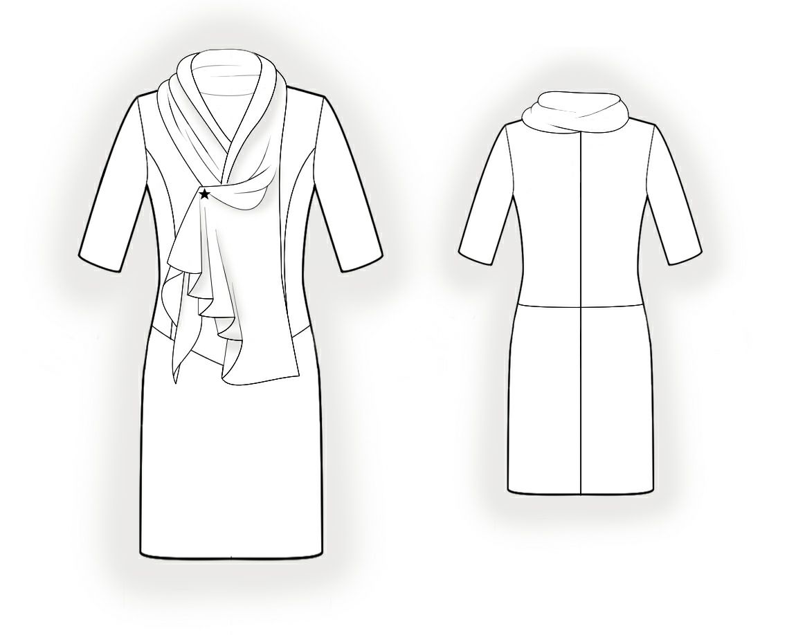 Dress With Scarf Collar - Sewing Pattern #5979. Made-to-measure sewing ...